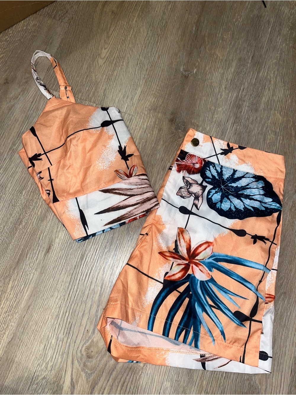 Peach Floral Two-Piece Set - Crop Top & Skirt